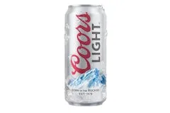 Happy Hour 37 Coors Light 24oz Can showing a single silver can of crisp, refreshing American-style light pilsner with mountain artwork and red “Coors Light” lettering.