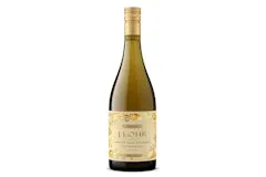 Happy Hour 51 J. Lohr Riverstone Chardonnay bottle from Arroyo Seco Monterey with floral label and gold cap, filled with buttery peach-citrus wine.