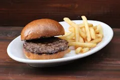 Catering 75 Kid’s Hamburger with a classic grilled beef patty served on a soft toasted bun with crispy fries.