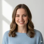 Catering 84 Portrait of Sophie R, woman with light brown hair wearing a blue top, smiling naturally against a plain soft background.